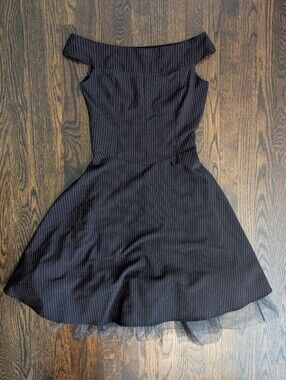 Vtg Morbid Threads Pinstripe Tulle Goth Dress Off Shoulder S Hot Topic